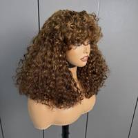 Perruque en cheveux vierges ondulés, fabriquée à la machine, avec frange, dentelle transparente, sans colle, sans dommages, couleur personnalisée pour femmes noires