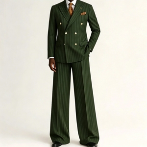 Completo <span class=keywords><strong>da</strong></span> Uomo Verde a Righe Doppiopetto con Revers a Punta, Abito Formale a 2 Pezzi per Matrimoni, Eventi Aziendali e Occasioni Casual - Product Image 1