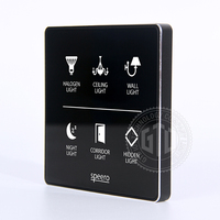 102*102mm noir en verre trempé avec cadre en alliage de zinc RS485 intelligent interrupteur mural tactile avec rétro-éclairage LED et icônes personnalisées villa
