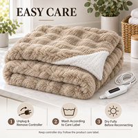 Plaid chauffant lavable en fausse fourrure de lapin double couche 50*60 pouces, 9 niveaux de chauffage, protection contre la surchauffe