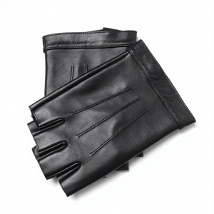 Gants de conduite en peau de mouton vintage respirants thermiques mi-doigts pour hommes, style européen et américain, pour voiture et moto - Product Image 2