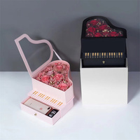 Boîte cadeau en carton personnalisée en forme de piano à deux étages pour chocolat et fleurs, boîte à bouquet de roses éternelles avec tiroir