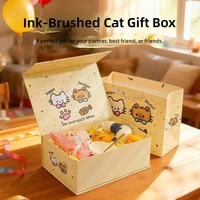 Boîte cadeau magnétique écologique à motif animal de dessin animé avec éclaboussures d'encre et bande LED, vente en gros pour anniversaire, boîte de rangement et d'emballage