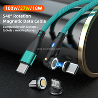 Kabel magnetik 3 in 1 TYPE-C 100W | Universal kabel pengisian daya cepat rotasi 540 derajat 1m 3,3 kaki