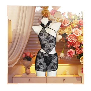 Golden Shuttle Woven Lingerie <b>Stand</b> Collar Halter Neck Lace Set 8107 Women Sexy Hipster Mid Rise <b>Night</b> Banquet Black - Product Image 5
