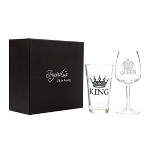 Set di Bicchieri di Lusso per Birra King e Vino Queen, Vetro Bianco di Alta Qualità 450ml, Stile Americano, Idea Regalo di Natale per Matrimoni in Offerta - Product Image 2