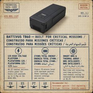 Batterie de remplacement 12S 46.2V 5935mAh <span class=keywords><strong>TB60</strong></span> pour <span class=keywords><strong>DJI</strong></span> Matrice 350 RTK M300 RTK 274Wh, batterie de vol intelligente pour l'infrastructure - Product Image 4