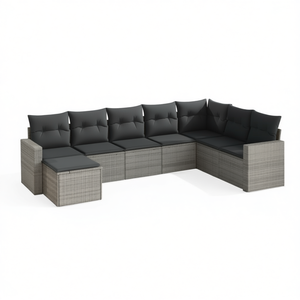 8 Piece <b>Grey</b> Pe Rattan Garden Sofa Set With Steel <b>Frame</b> Outdoor Furniture Contemporary Design Weather Resistant - Product Image 1
