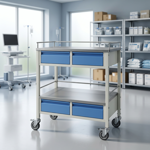 Labycare SKSS210 Instrument <b>Trolley</b> with 4 Blue <b>Drawers</b> Stainless Steel Top and Shelf Medical Lab Use Class I 1-Year Warranty - Product Image 3