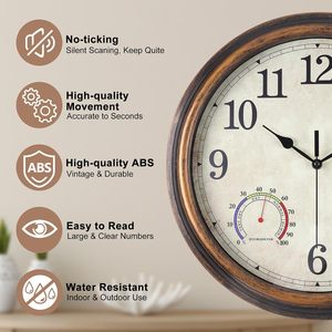 16 Inch <strong>large</strong> Waterproof Antique <strong>Clock</strong> red bronze retro Outdoor <strong>wall</strong> <strong>clock</strong> with temperature humidity - Product Image 3