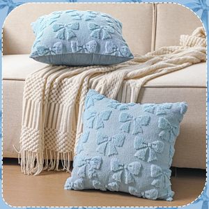 Juego de 2 Fundas de Almohada con Lazo, Decoración de Habitación <span class=keywords><strong>Coqueta</strong></span>, Lindas Fundas de Almohada de Piel Sintética Suave con Lazo, Estilo Preppy, Peluche Esponjoso, Estética - Product Image 6