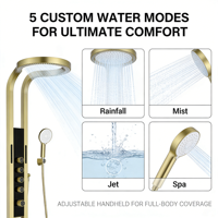 Pommeau de douche pluie or brossé LED système de douches multifonctionnel ensemble de salle de bain colonne de panneau de douches cascade de luxe