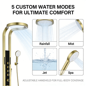 Pommeau <span class=keywords><strong>de</strong></span> douche pluie or brossé LED système <span class=keywords><strong>de</strong></span> douches multifonctionnel ensemble <span class=keywords><strong>de</strong></span> salle <span class=keywords><strong>de</strong></span> bain <span class=keywords><strong>colonne</strong></span> <span class=keywords><strong>de</strong></span> panneau <span class=keywords><strong>de</strong></span> douches cascade <span class=keywords><strong>de</strong></span> luxe - Product Image 5