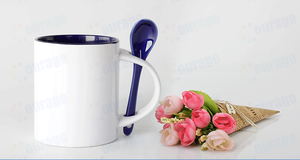 Venta al por mayor, cuchara de color interior, taza de cerámica recubierta blanca de 11 onzas, tazas de logotipo personalizado - Product Image 6