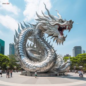 Ville extérieure personnalisée espace public décor métal 3D miroir polonais <span class=keywords><strong>Dragon</strong></span> chinois Statue grande en acier inoxydable Loong Statue Sculpture - Product Image 2