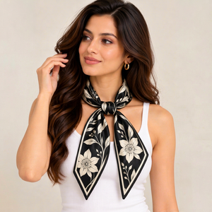 Pañuelo de seda con estampado floral para mujer, bandana triangular para el cuello, chal de moda para uso diario - Product Image 1