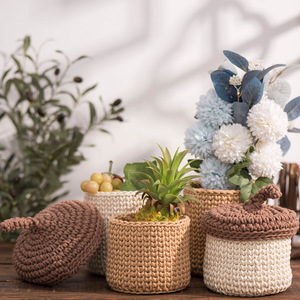 Handmade Cotton Rope Crochet <b>Storage</b> <b>Basket</b> Round Desktop Plant Pot Decor Cosmetic Organizer Woven <b>Baskets</b> Shandong - Product Image 1