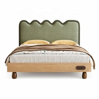 KUKU Französisches Massivholz-Kinderbett aus Esche, Umweltfreundliches Einzelbett mit Leder, Moderne Schlafzimmermöbel für Jungen und Mädchen