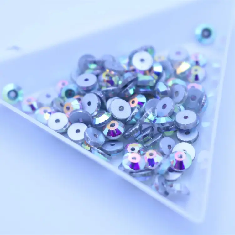 Piedra redonda de cristal para coser en fábrica, fijación de diamantes de imitación