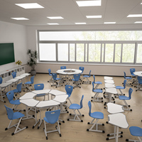 Ensemble de bureau et chaise scolaire ergonomique moderne et réglable en forme de trapèze pour les élèves du primaire/du collège/de l'université