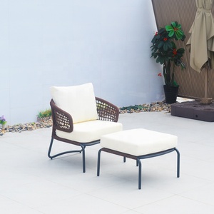 Sofá de jardín nórdico moderno para exteriores, <span class=keywords><strong>cuerda</strong></span> tejida y aluminio duradero con cojín para pies para hoteles, villas, muebles de patio duraderos - Product Image 5