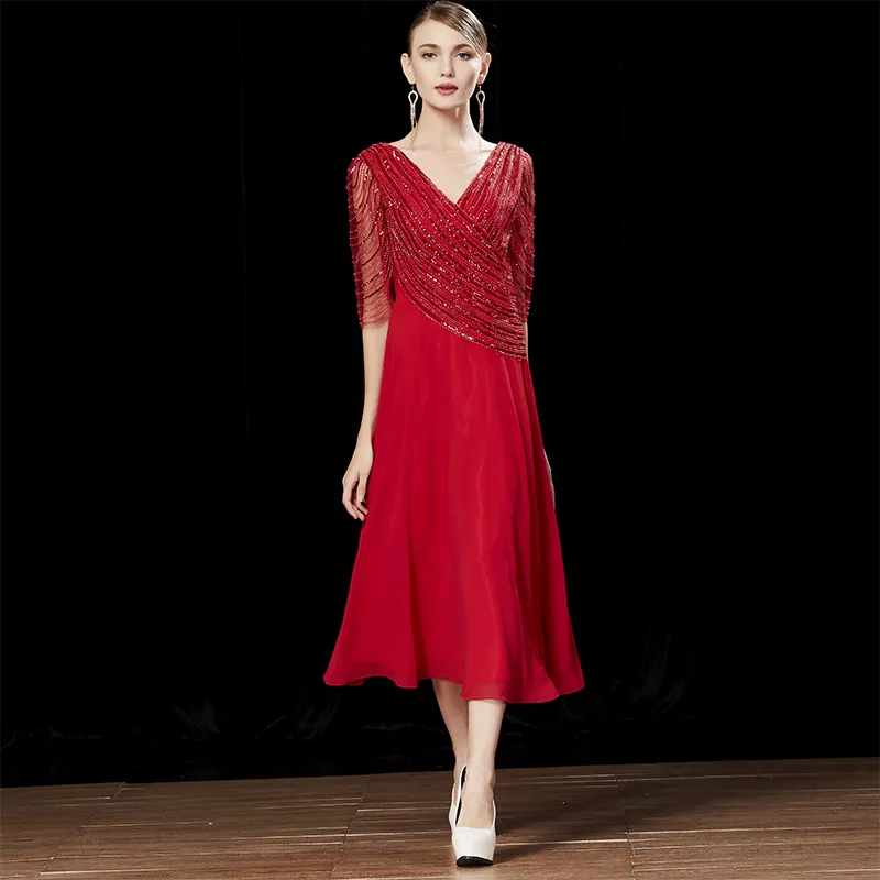 elegantly formal Red V-neck night gown evening prom dress party prom dubai dress 2022