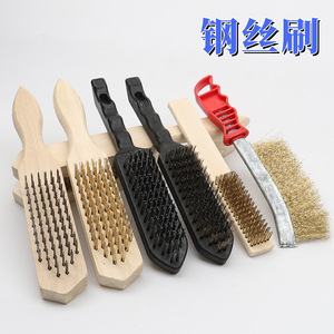 Wooden Handled <b>Wire</b> <b>Brush</b> Steel Bristle Flat Shaped For Rust Removal Sanding Polishing Cleaning Hardware Tool - Product Image 5