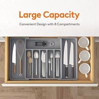 Organizador de Utensilios de Cocina Expandible de Plástico con 8 Compartimentos, Bandeja de Cubiertos de Dos Niveles para Organización y Almacenamiento de Vajilla