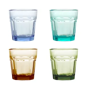 Vente en gros de verres à boire soda Whisky gobelet de couleur personnalisée gobelet réutilisable en verre de jus d'eau court gobelet de bar de taille standard unique