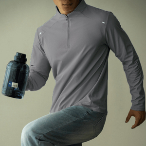 Venta al por mayor Casual hombres transpirable manga larga 1/4 cremallera deportes gimnasio camiseta atlética deporte camisetas entrenamiento para hombres - Product Image 1