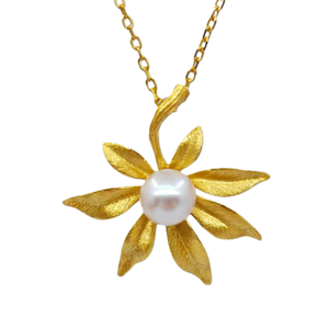 Collar con Colgante de Plata de Ley 925 con Forma de Flor Dorada de UM Jewelry, Perla Natural de Agua Dulce al por Mayor para Boda o Compromiso - Product Image 2