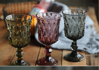 Verre à vin de mariage vintage sans plomb, orné de perles colorées, 200 ml (6,5 oz), vert, violet, gris, pour événements - Vente en gros