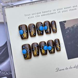 Vente en gros de <span class=keywords><strong>faux</strong></span> <span class=keywords><strong>ongles</strong></span> en verre caramel œil de chat, poudre miroir magique, français, faits à la main, à presser, personnalisables - Product Image 4