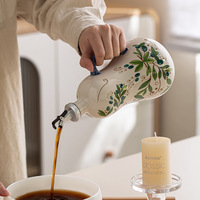 Meilleure vente transfrontalière : Pot à condiments créatif en céramique en forme de gourde, mécanisme d'ouverture et de fermeture automatique, peint à la main