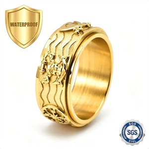 Anillo Vintage Punk de Acero Inoxidable para Hombre, Anillo Giratorio con Ancla y Brújula Chapado en Oro - Product Image 1