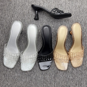 Sandalias de PVC Brillante con Tira y Tacón Bajo, Punta Abierta, Suela de Goma, Estilo Casual para Mujer - Product Image 1