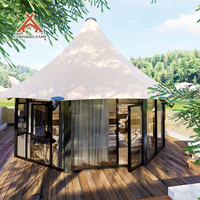 Tente de glamping de luxe Kawagebo Kamp (KK) 20' x 20' pour 1-2 personnes, en PVDF imperméable, à un seul sommet octogonal