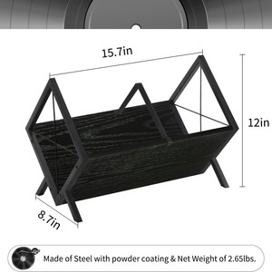 Wooden CD Rack With Metal <b>Frame</b> Single Layer Storage Desktop Organizer For <b>Vinyl</b> Records Magazines Books - Product Image 3
