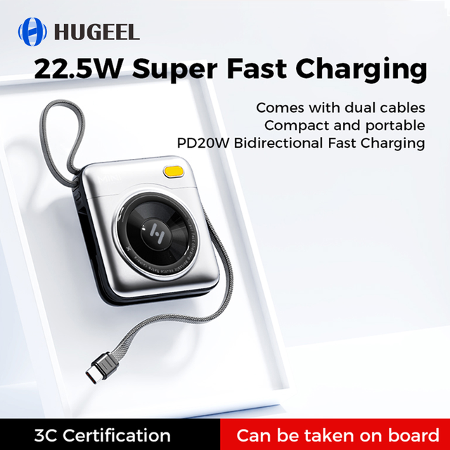 HUGEEL Mini Power Bank 10000mAh External Battery Small Size LED Screen PD Fast Charging Power Bank Pour Téléphone for Phone