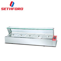 Chauffe-plats commercial pour buffet avec dessus en verre, électrique, 4 bacs, bain-marie, comptoir pour aliments cuisinés