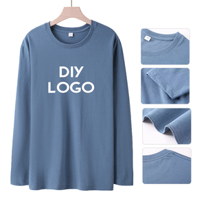 2025 nuova t-shirt da uomo in puro cotone a manica lunga tinta unita con motivo personalizzato con stampa Logo Casual e vestibilità regolare per gli uomini - Product Image 5