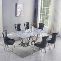 Ensemble table et chaises de salle à manger rectangulaire 8 places en marbre de luxe léger, base en acier inoxydable, style italien moderne, mobilier de maison pour usage hôtelier