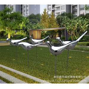 Escultura de Pájaro de Acero Inoxidable, 4 Piezas, para Montar en el Suelo, Figura de Animal Hecha a Mano para Exteriores - Product Image 2