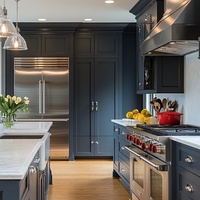 Meubles d'îlot de cuisine classiques en bois massif avec évier, panneaux décoratifs et poignées intégrées pour cuisines modernes et traditionnelles