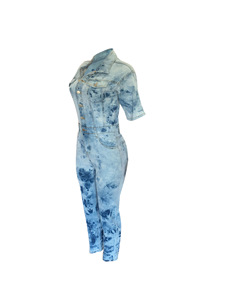 Combinaison en jean pour femme, col en V, moulante, décontractée, pour sortir, vente en gros directe d'usine 2025, avec boutons - Product Image 4