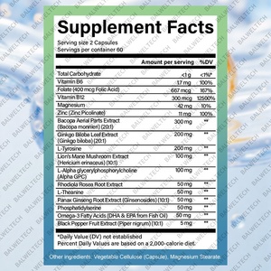 Complément alimentaire pour la performance cognitive OEM, soutien énergétique du cerveau, formule pour la performance cérébrale, soutien de la concentration, capsules complexes pour le cerveau - Product Image 2
