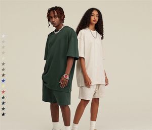 Ensemble de vêtements de marque pour homme avec logo personnalisé, été, 305 g/m², shorts décontractés, t-shirt à manches courtes, survêtement uni, 100 % coton, 2 pièces - Product Image 2