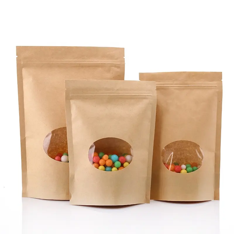 Bolsa de armazenamento de alimentos verão reutilizável, bolsa em papel emborrachada com fecho transparente oval para porcas, café e chá