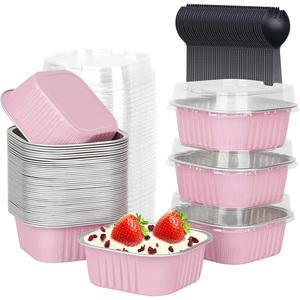 300ml 10 oz mini bánh Chảo bánh dùng một lần vuông cupcake tins tráng miệng khuôn nhôm lá container với nắp - Product Image 1