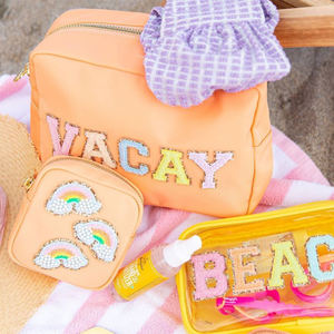 RTS الأسهم جديد النايلون المحمولة شخصية بريق رسالة الرقع مخصص النساء سيدة DIY السفر أدوات الزينة التجميل حقيبة لفرش مساحيق التجميل - Product Image 2